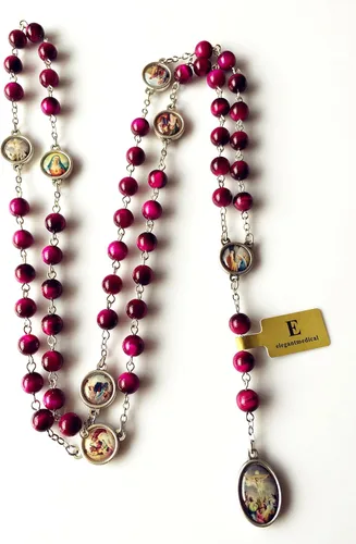 Miniatura 3 de elegantmedical Hecho a mano con cuentas de jade de ojo de tigre rojo raro, siete penas, medalla de María, rosario, regalo católico, Jade, No es una
