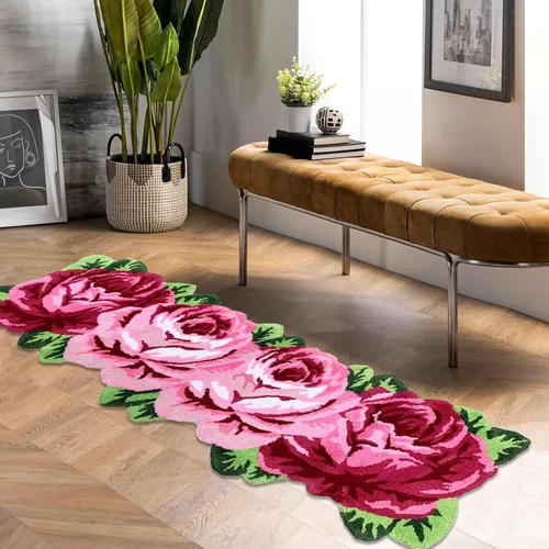 Miniatura 23 de USTIDE Bonita alfombra de baño de rosas para baño, alfombra de baño naranja de lujo, antideslizante, con forma de flor, alfombra de ducha de felpa