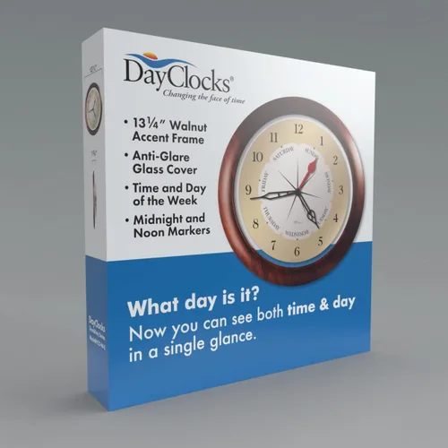 Miniatura 3 de Reloj de pared de hora y día de la semana con marco de acento de nogal de 13.5 pulgadas, regalo de jubilación ideal para hombres y mujeres, reloj