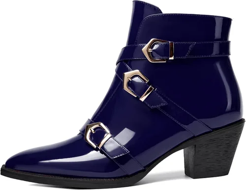 Miniatura 2 de SKYSTERRY Botas altas de tacón bajo grueso con cremallera y puntera puntiaguda para mujer, 2.5 pulgadas