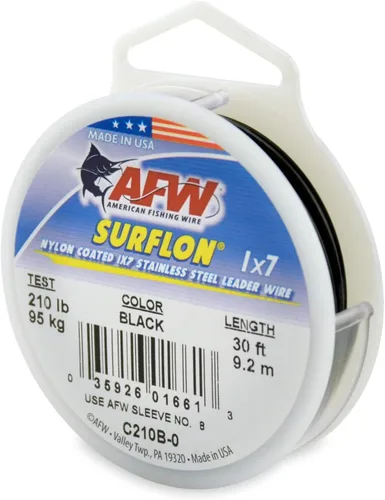 Miniatura 98 de Alambre de pesca americano Surflon recubierto de nailon 1x7 de acero inoxidable, línea líder de pesca para agua salada, prueba de 10 libras - prueba