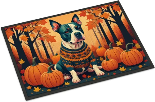 Caroline's Treasures DAC1007MAT Pit Bull Terrier - Tapete de otoño de 18 x 27 pulgadas, para interiores y exteriores, para entrada, antideslizante,
