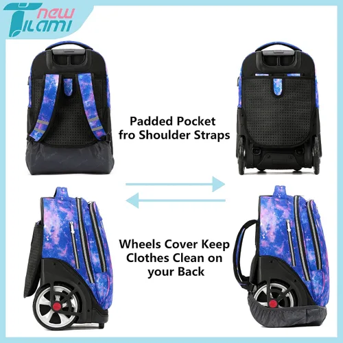 Miniatura 95 de NEW TILAMI Mochila con ruedas de 19 pulgadas con bolsa de almuerzo para niñas y niños, mochila para laptop con ruedas, bolsa de mano duradera