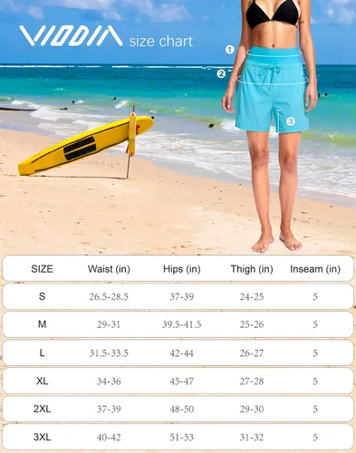 Miniatura 7 de Viodia Pantalones cortos de natación de cintura alta de 5 pulgadas para mujer con bolsillos con cremallera UPF 50+ pantalones cortos de playa