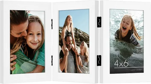 Miniatura 31 de Armazón de fotos con bisagra y frente de vidrio. Fabricado para exhibir dos fotos de 4 x 6 pulgadas, se para de manera vertical en el escritorio