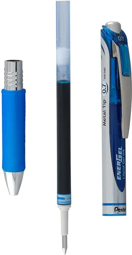 Miniatura 3 de Pluma retráctil Pentel EnerGel RTX, de lujo, con gel líquido, 0.7mm, trazo medio, punta fina, color azul, paquete de 6