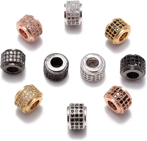 Miniatura 15 de AD Beads Corona de diamantes de imitación de circonita con agujero grande, cuentas espaciadoras (10 unidades, corona transparente sobre oro