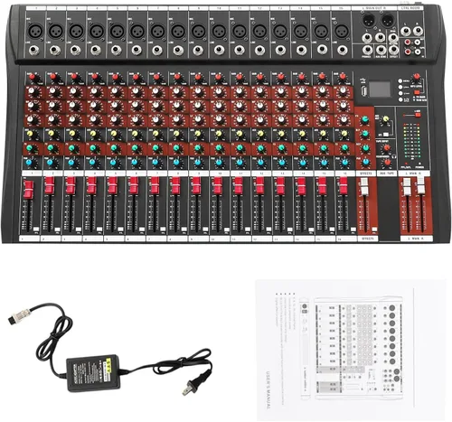 Miniatura 3 de Mezclador de audio de 16 canales, consola de mezcla de tablero de sonido, mezclador de sonido DJ con USB y Bluetooth, mezclador de audio de estudio