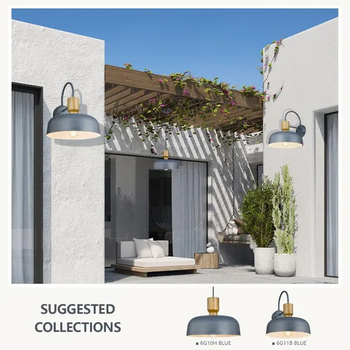 Miniatura 5 de Darkaway Lámparas de pared modernas de granero, apliques con pantalla de metal martillado, iluminación azul para luces de porche de patio
