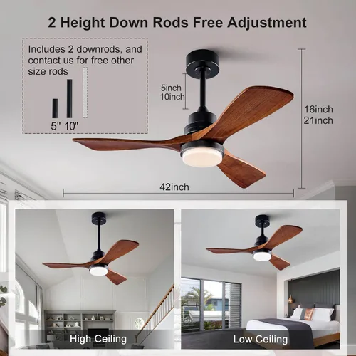Miniatura 3 de Ventiladores de techo negros de 42 pulgadas con luces y control remoto, luz LED regulable, motor de CC silencioso reversible, función de memoria