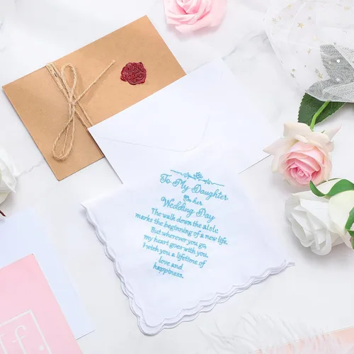 Miniatura 7 de Tegeme Pañuelo de novia pañuelo de boda para hija, regalo de boda, recuerdo Hankie y ángel azul novia pañuelo
