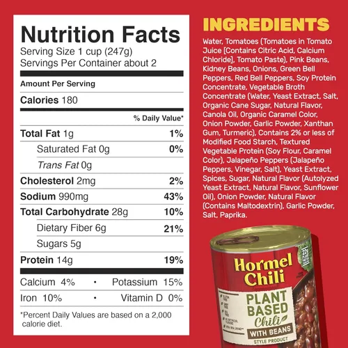Miniatura 2 de HORMEL Chili Chile a base de plantas con frijoles (paquete de 12), 14 onzas, 0.78 oz de proteína por porción, sin gluten, sin huevos, sin lácteos