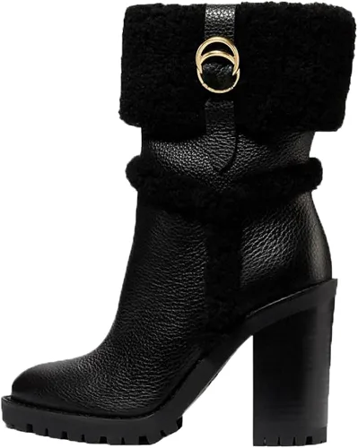 Miniatura 2 de VETASTE Women's Lug Sole Ankle Boots Classy Elegant Chunky Heel Rounded Toe Soft Leather Plush Lined Side Zip Winter Wide Calf Boots