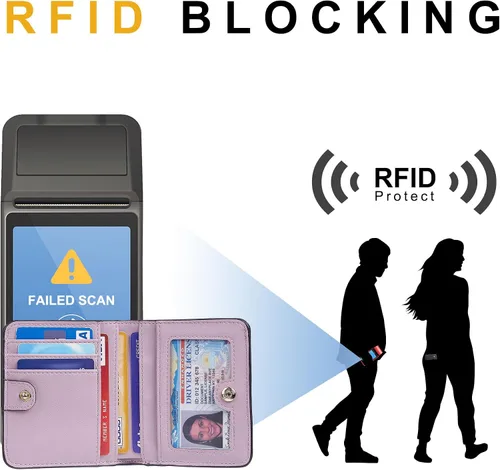 Miniatura 3 de Gostwo - Cartera compacta de piel genuina de lujo para mujer con bloqueo de RFID y ventana de identificación
