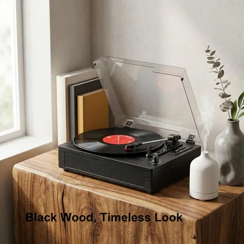 Miniatura 7 de Reproductor de discos de vinilo con Bluetooth, tocadiscos de 3 velocidades por correa con altavoces integrados, fácil configuración