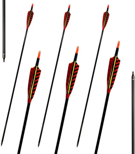 Miniatura 8 de Caza Tiro con arco Flechas de carbono, letszhu Target Practice Flecha 500 Spine fletched 4 inch Real Plumas con puntos de campo para Longbow Recurvo