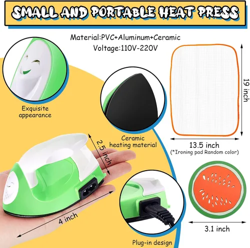 Miniatura 2 de Honoson Mini plancha para manualidades, pequeña máquina de transferencia de calor portátil con tela de malla, almohadilla de tela de silicona, Verde