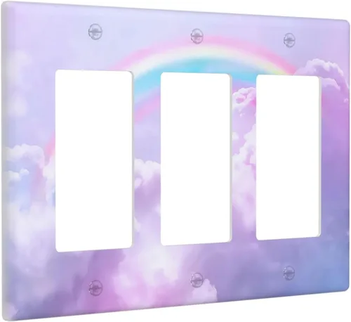 Miniatura 96 de Rainbow in the Clouds - Placas de Pared de Doble Interruptor de 2 Posiciones, Panel de Arte Rosa, Cubierta de Interruptor de Luz, Placa Frontal Arco