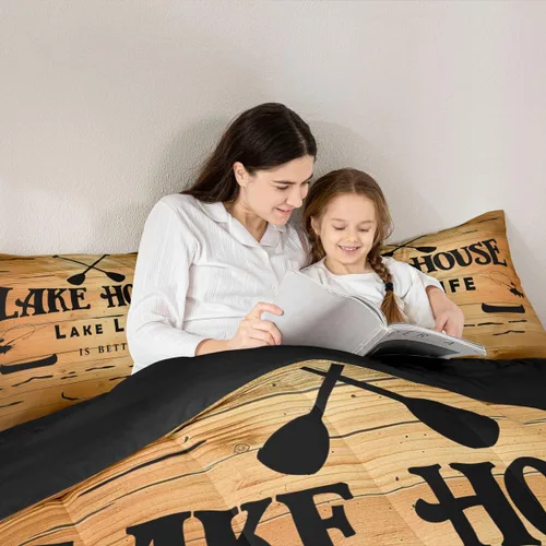Miniatura 4 de Erosebridal - Juego de ropa de cama con decoración de casa lacustre, juego de edredón con paletas de madera coloridas tamaño completo, juego de ropa