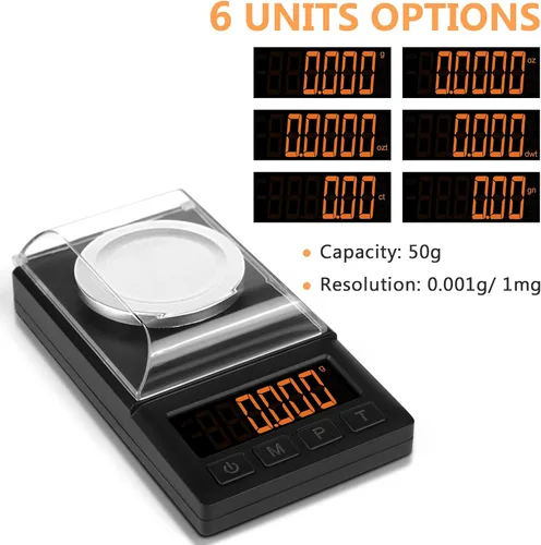 Miniatura 2 de Fuzion - Balanza de miligramos 50 g x 0,001 g, balanza de mg con diseño 9 en 1 - balanza micro, balanza de polvo para recarga con estuche portátil