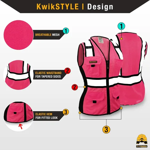 Miniatura 2 de KwikSafety - Chaleco de seguridad multicolor para mujer Chaleco reflectante de alta visibilidad de alta calidad, clase ANSI sin clasificación Rosa