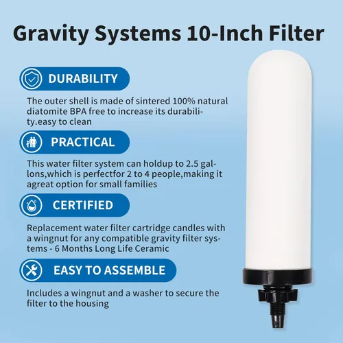 Miniatura 2 de Paquete de 2 velas de filtro de agua de cerámica de 7 pulgadas, filtros de repuesto de filtro de agua de 7 pulgadas con carbón activado para sistema