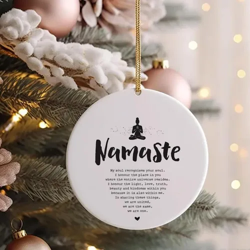 Miniatura 2 de Adornos de Árbol de Navidad de Cerámica Namaste - Decoración para Habitación de Yoga y Meditación, Adornos Colgantes para Regalos de Navidad