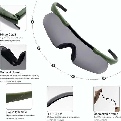 Miniatura 3 de SPOSUNE Anteojos de disparo para hombre con funda, resistentes a los impactos con 3 lentes, gafas de seguridad antivaho para hombres y mujeres Oliva