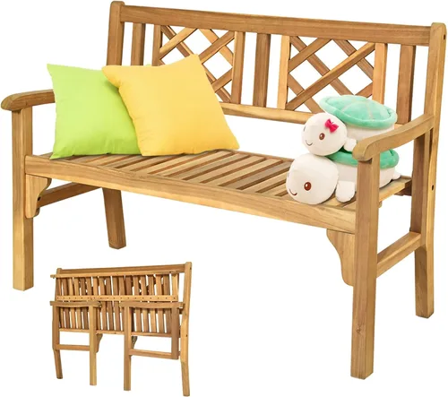 S AFSTAR Banco de jardín plegable para patio, banco para exteriores de 4 pies con asiento de listones y reposabrazos cómodo, banco de patio de
