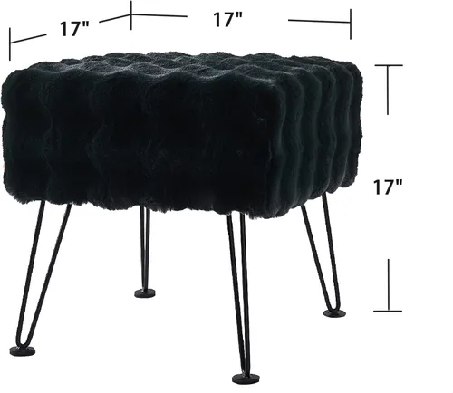 Miniatura 2 de Asiento otomano cuadrado negro con burbujas de piel sintética suave y mullida, asiento de banco de entrada, 17 x 17 x 17 pulgadas, mesa auxiliar