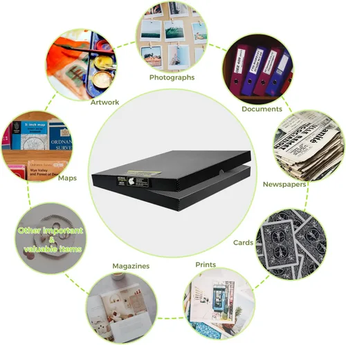 Miniatura 6 de Lineco 16x20 Caja de almacenamiento tipo folio negra con tapa, 1.75" de profundidad. Sin ácidos con borde de metal. Preserva la longevidad