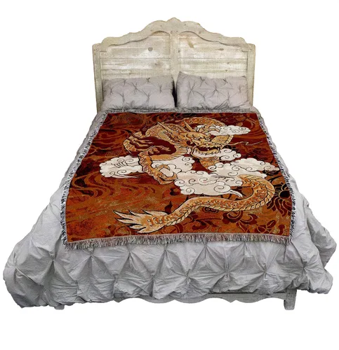 Miniatura 2 de Pure Country Weavers Manta con diseño de dragón dorado de Brad Simpson, manta de tapiz de fantasía para regalo, tejida de algodón, fabricada