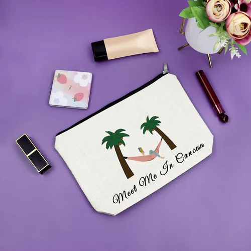 Miniatura 7 de Sazuwu Bolsa de maquillaje para mujer, Encuéntrame en Cancún, Tema playero