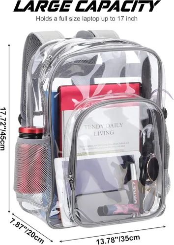 Miniatura 2 de Mochila transparente de PVC grande resistente Mochila transparente, Gris, Transparente