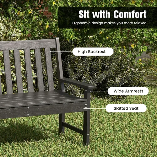 Miniatura 6 de Tangkula Banco de jardín HDPE para exteriores con respaldo, silla de sofá biplaza para patio para 2 personas para todo tipo de clima con asiento