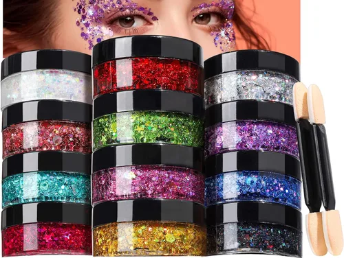Miniatura 9 de Teenitor Juego de gel con purpurina para la cara, sin pegamento, purpurina corporal para maquillaje, para rostro, cuerpo, cabello, total de 4.23
