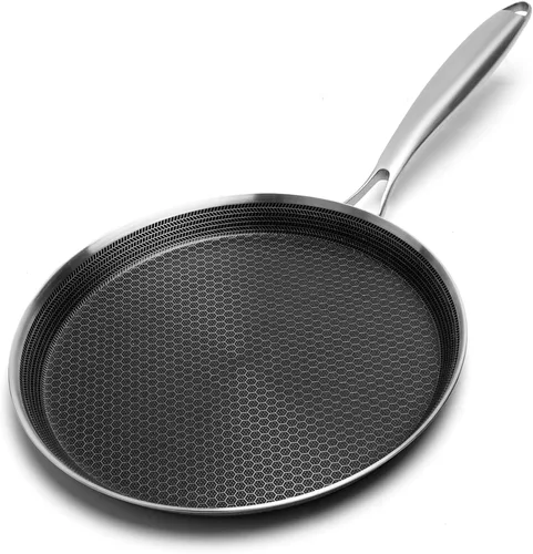 Innerwell Sartén antiadherente para crepas de acero inoxidable de 11 pulgadas, con revestimiento de panal de abeja, sartén plana para tortillas,