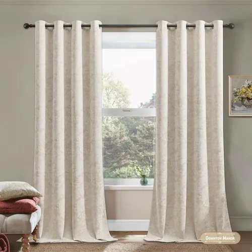 Miniatura 4 de Beauoop - Cortinas opacas beige con diseño floral jacquard, 2 paneles, para dormitorio/sala, de felpilla, gris pardo, aislantes y a prueba de ruido