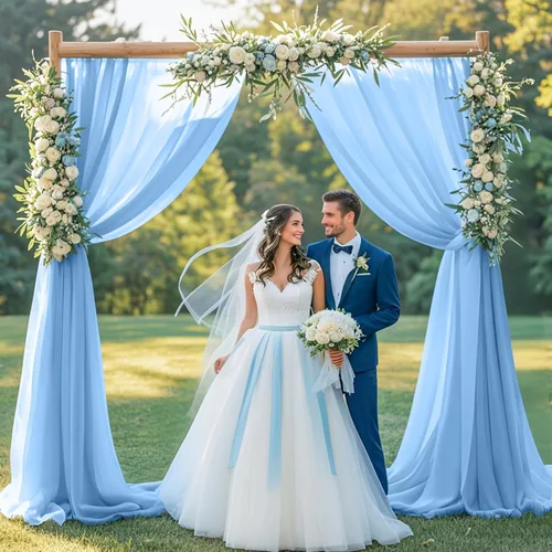 Miniatura 6 de 1 panel de 20 pies para arco de boda, tela transparente azul bebé para drapear, cortinas de gasa para arcos de boda, cortinas azul claro, cortinas