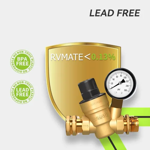 Miniatura 5 de RVMATE - Regulador de presión de agua para RV, kit de reductor de presión de agua de latón sin plomo, válvula ajustable con filtro de entrada