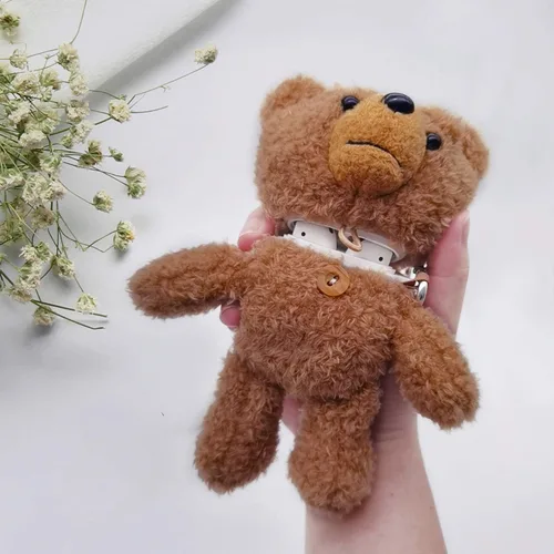 Miniatura 3 de Guppy Compatible con AirPods Pro Funda de piel para niñas 3D lindo oso de peluche peluche mullido cálido estuche de transporte suave funda