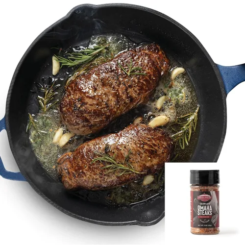Omaha Steaks 4 (10 onzas) Tiras New York sin hueso + condimento (Boneless New York Strips and Omaha Steaks Seasoning)