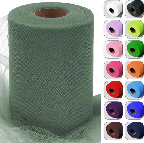 Miniatura 16 de Rollos de tela de tul verde ácido de 6 pulgadas por 100 yardas (300 pies) Cinta de tul para tutú, falda, envoltorio de regalo, decoración de boda