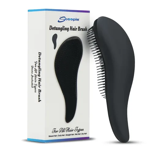 Miniatura 2 de Cepillo desenredante para cabello para niños y adultos, cepillo húmedo suave con cerdas suaves y flexibles, cepillo de peinado negro para cabello
