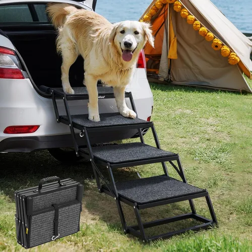 Veehoo Escalones plegables para perros grandes, rampa plegable de 4 escalones para vehículos de automóvil de 17 pulgadas de ancho, escalera portátil
