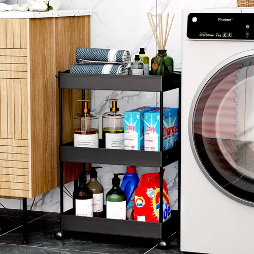 Miniatura 5 de SPACEKEEPER Carrito de Almacenamiento Rodante de 3 Niveles Organizadores de Carrito de Baño con Ruedas Organización de Cuarto de Lavandería Unidad