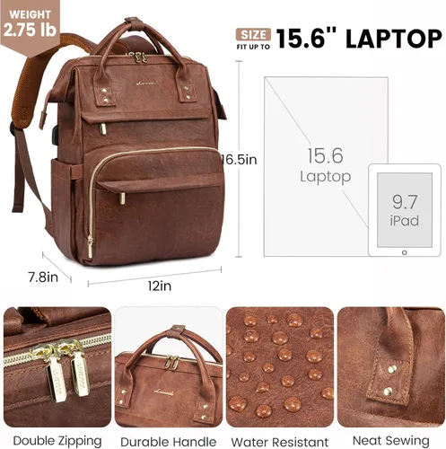 Miniatura 4 de LOVEVOOK - Mochila para laptop para mujer, mochila de moda para mujer.., Rojo Marrón, 15,6 pulg., Mochilas de viaje