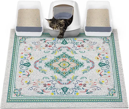 Miniatura 34 de Glittme Alfombrilla de Arena para Gatos con Base Antideslizante, Alfombrilla de Caja de Arena Impermeable que Atrapa la Arena, Fácil de Limpiar