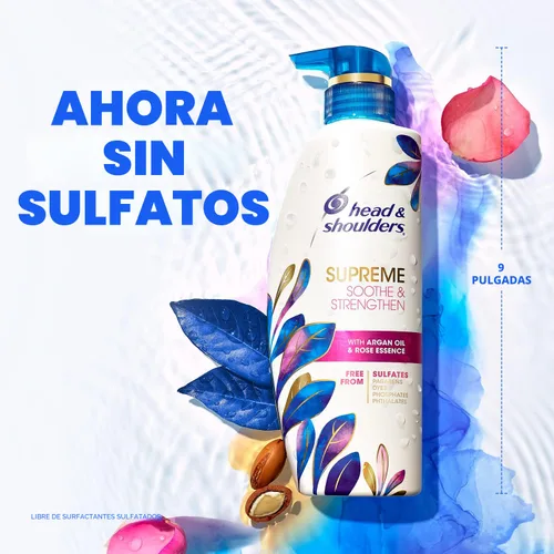 Miniatura 2 de Head & Shoulders Supreme, Champú y acondicionador para el cuidado del cuero cabelludo seco y la caspa, con aceite de argán y esencia de rosa, calma