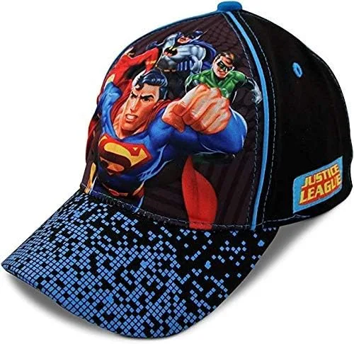 DC Comics Gorra de béisbol de superhéroes para niños - Superman 3D, Batman, sombrero de la Liga de la Justicia (2T-7), Liga de la Justicia Negro